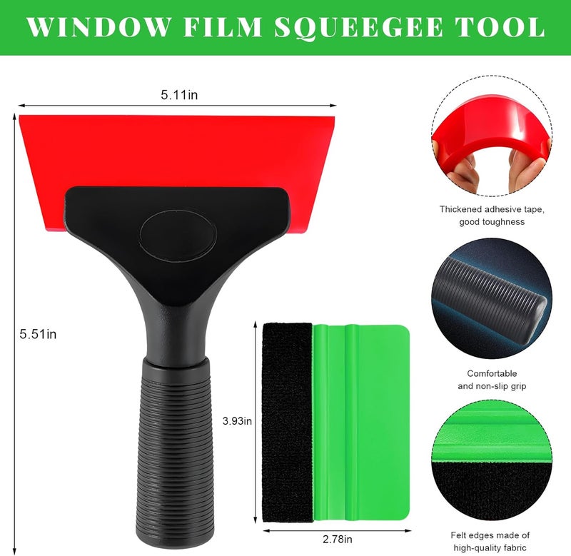 Yourkar 4 PCS Window Tint Kit Tools, Professional Vinyl Wrap Kit with Plastic Squeegee & Felt Squeegee, Universal Privacy Film Installation Tint Tools for Vehicle Glass Home (Red+Green) - Image 2